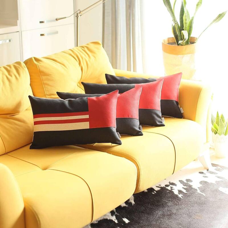 HomeRoots Set Of Four 20" X 12" Red Striped Zippered Handmade Polyester Lumbar Pillow