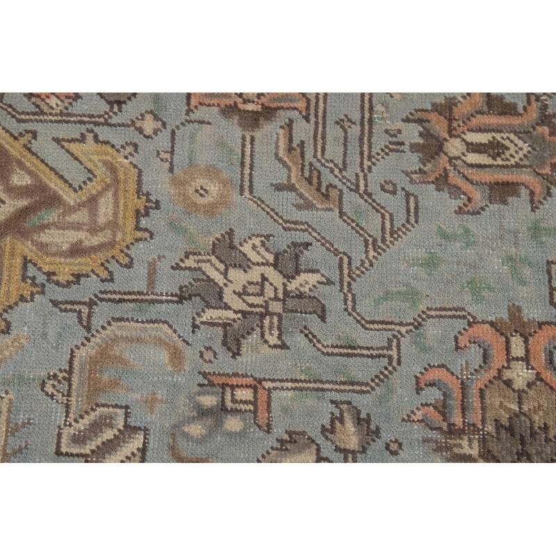 Geometric Blue Tabriz Persian Rug Hand-Knotted Traditional Wool Carpet - 8'3"x 11'2"