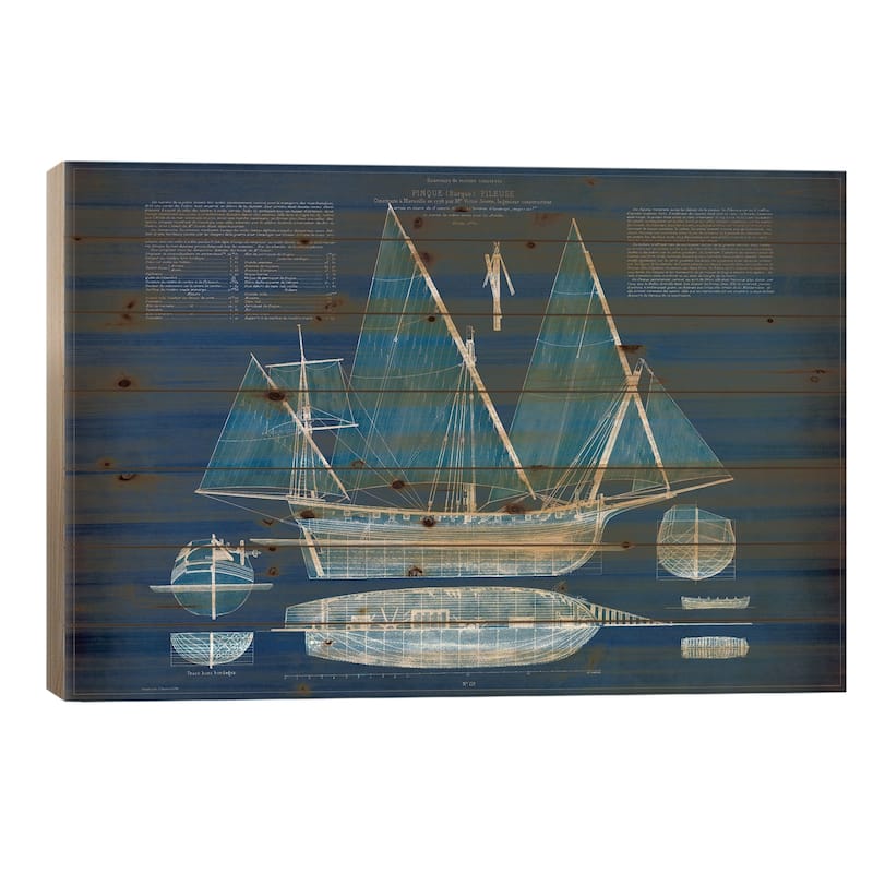 Antique Ship Blueprint III Print On Wood by Vision Studio - Multi-Color - 18x26x1.5