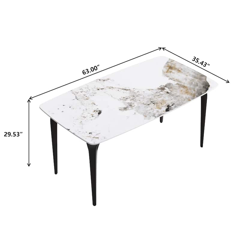 Modern Slate Dining Table, Pandora Pattern Design Sintered Stone Top and Metal Legs.