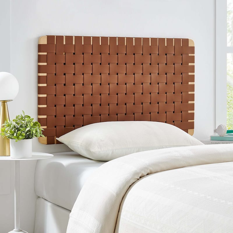 Sparta Wall-Mount Twin/Full/Queen/King Vegan Leather Weave Headboard - Natural Brown