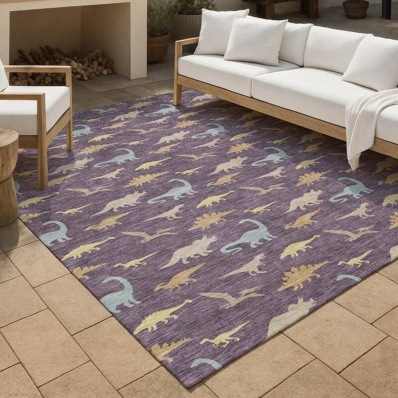 Machine Washable Indoor/ Outdoor Modern Dinosaur Chantille Rug - Plum - 3' x 5'
