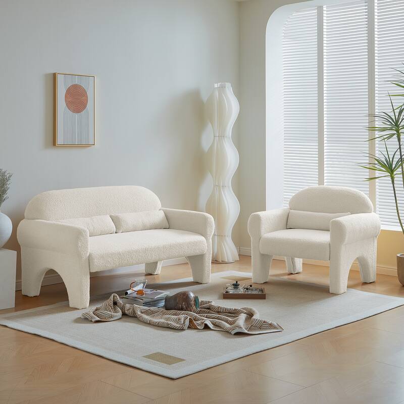 Modern Wool Fabric Accent Single Sofa Loveseat Sets with Lumbar Pillows for Living Room