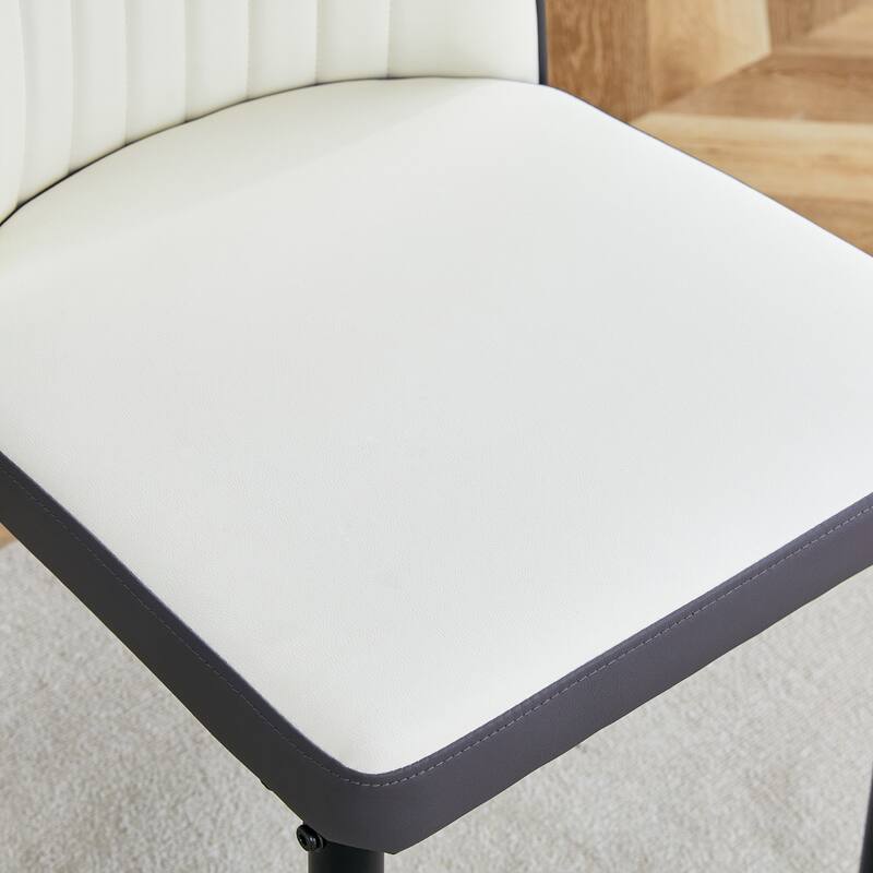 4 Dining Chair Set, White + Grey Dining Chair Set, High Back Seat in PU Material and Sturdy Black Leg Chair for Dining Room