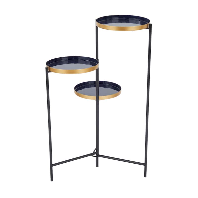 White, Orange or Blue Metal Foldable 3 Tier Plantstand with Enameled Interior - 22 x 18 x 32