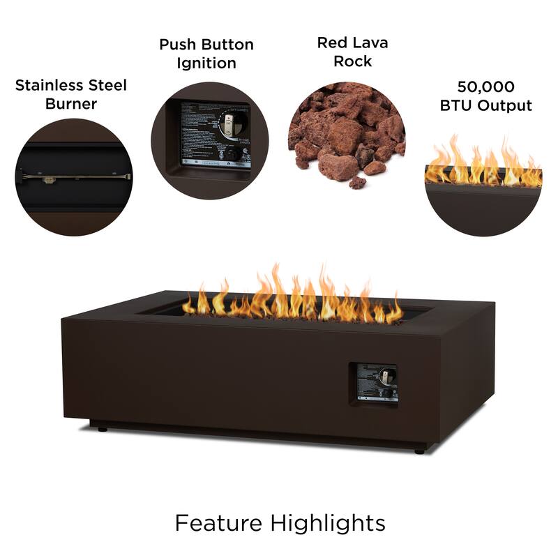 Aegean 50" Rectangle Gas Fire Table in Weathered Slate by Real Flame