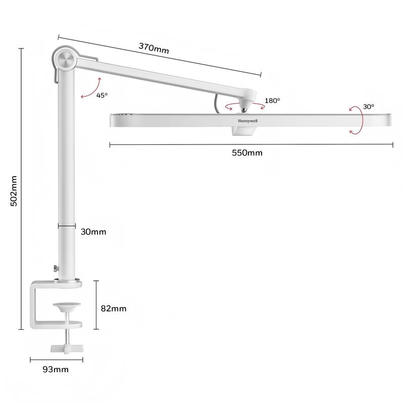 Honeywell Clamp Eye Caring LED Desk Lamp 1300LM, 4000K Stepless Dimming,Full Metal Desk Lamps for Home Office Work Study