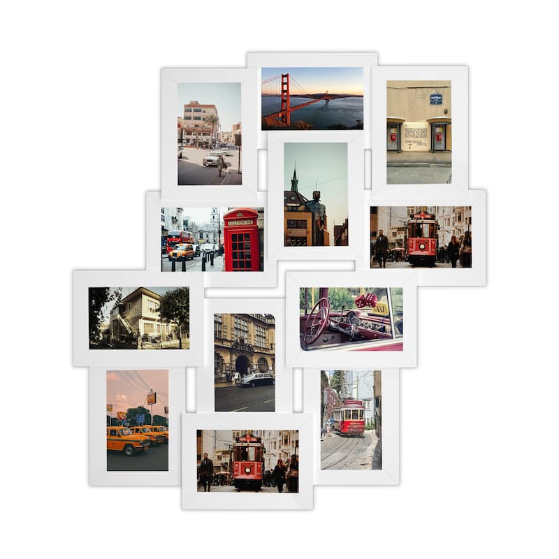 HELLO LAURA Stylish Modern 12-Image Collage Photo Frame - White Glossy Finish