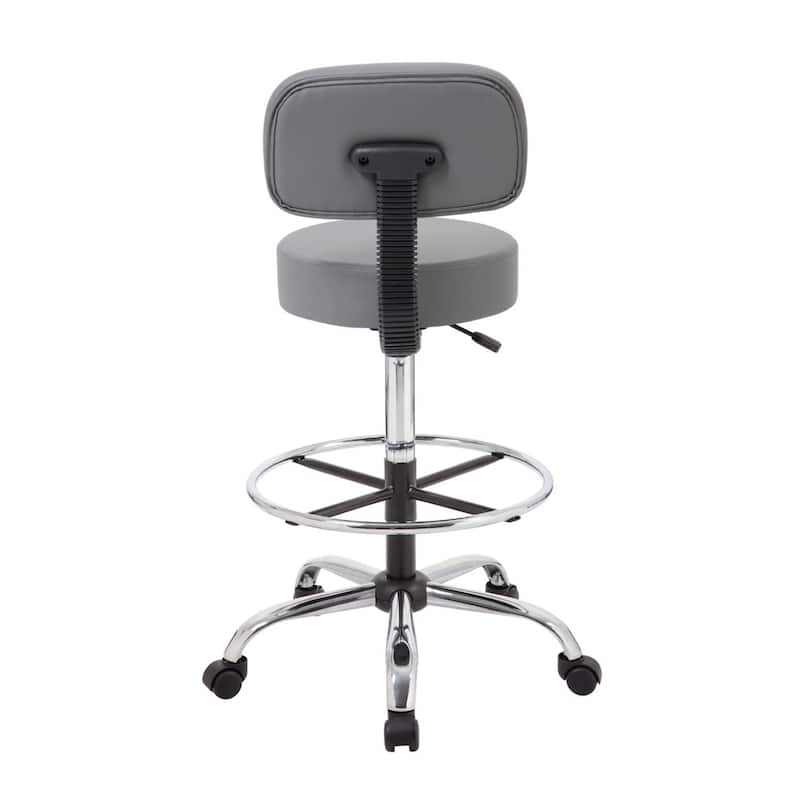 Fea Medical Drafting Stool, Gray Vinyl, Low Back and Padded Seat, Chrome