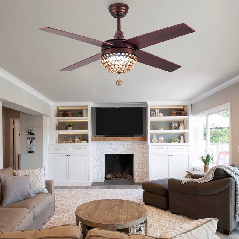 Bella Depot 52" Modern Crystal Ceiling Fan with LED Light, Reversible Ceiling Fan with Remote Control