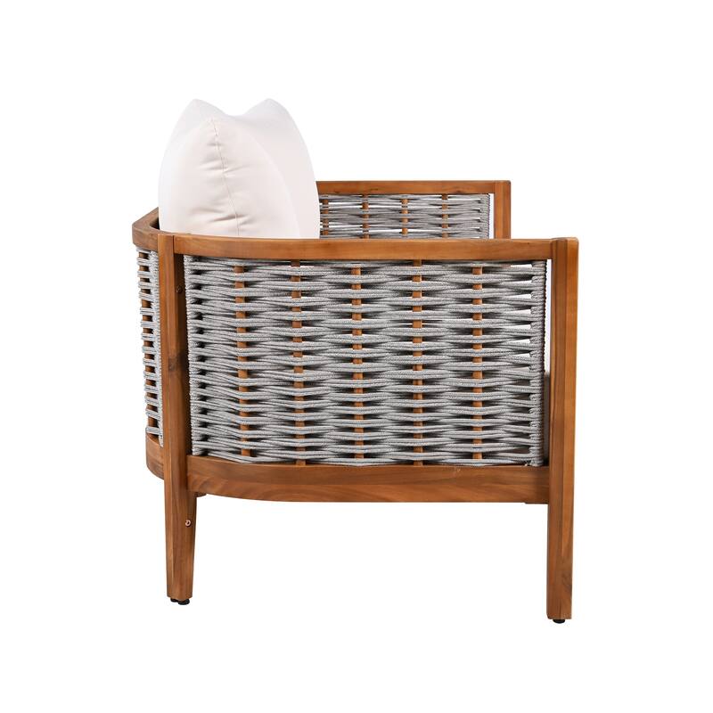 Christopher Knight Home - Aurelia Acacia Wood Outdoor Tub Design Loveseat with Woven Rope and Table Set