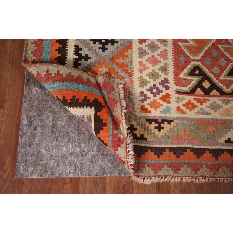 Geometric Kilim Qashqai Persian Area Rug Hand-Woven Tribal Wool Carpet - 5'5"x 9'8"