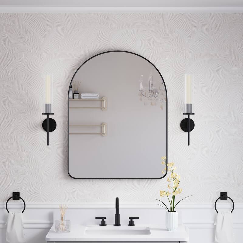 24 in./28 in. W x 36 in. H Bathroom Wall Mounted Arched Anodized Aluminum Framed Mirror
