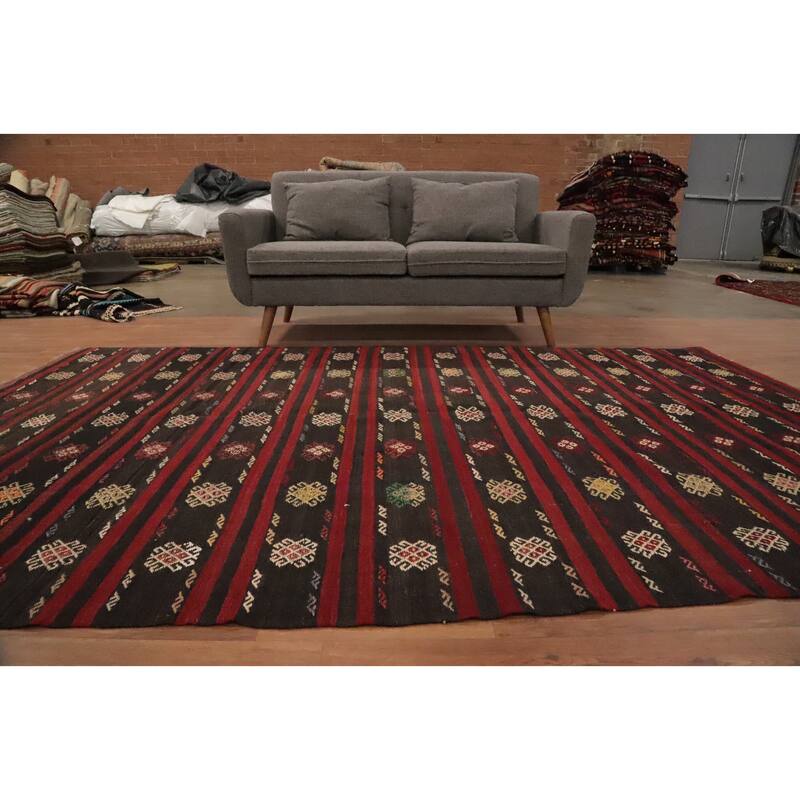 Hand Woven Oriental 100% Wool Carpet Southwestern Tribal Red Kilim Area Rug - 9' 9'' X 5' 11''