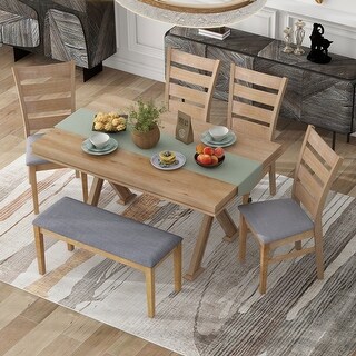 thumbnail image 2 of 6-Piece Dining Room Table Set, Wooden Dining Table Set With 4 Cushioned Chairs And Bench, Modern Dining Chair With Wood Legs For High Back For Living 2 of 14