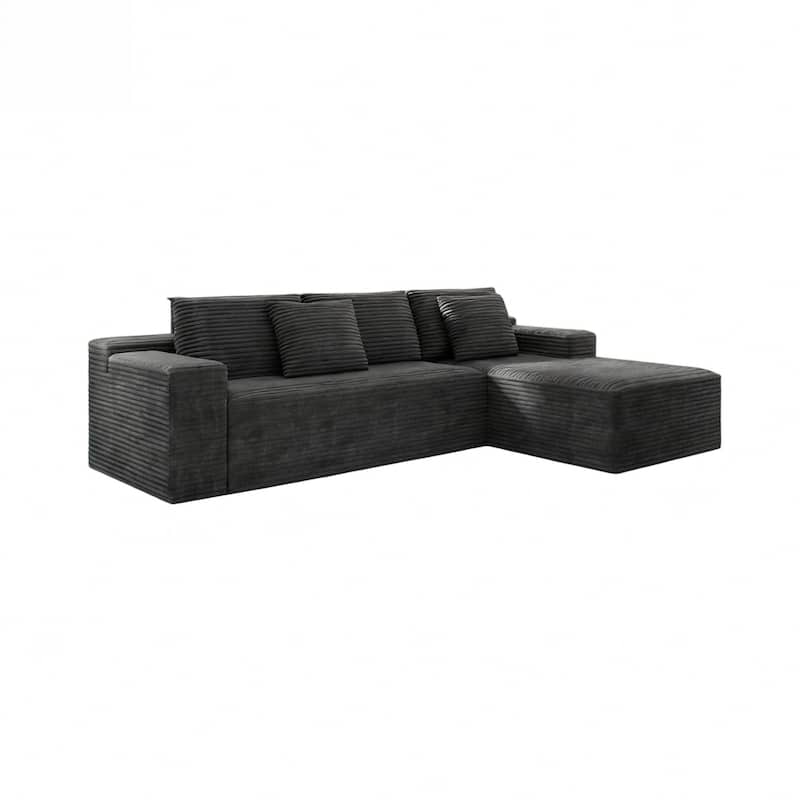 L-Shape Modular Sectional Sofa with Chaise Lounge, Oversized Corduroy Upholstered Cloud Couch, Compressed Deep Seat Corner Sofa