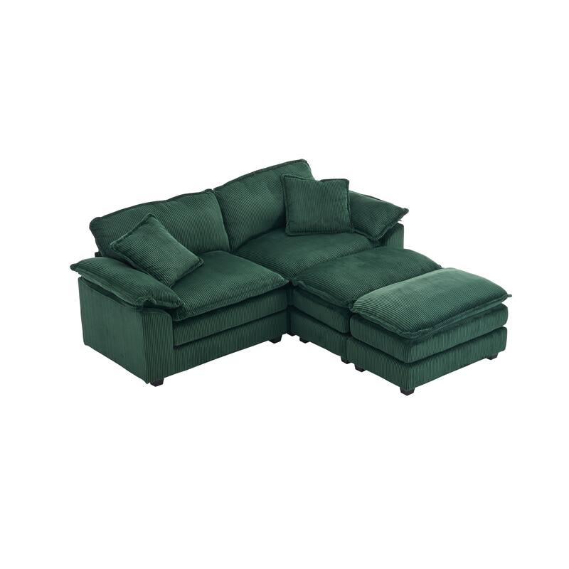 Corduroy Sleeper Sectional Sofa, Loveseat & Ottomans Chaise Lounge Set