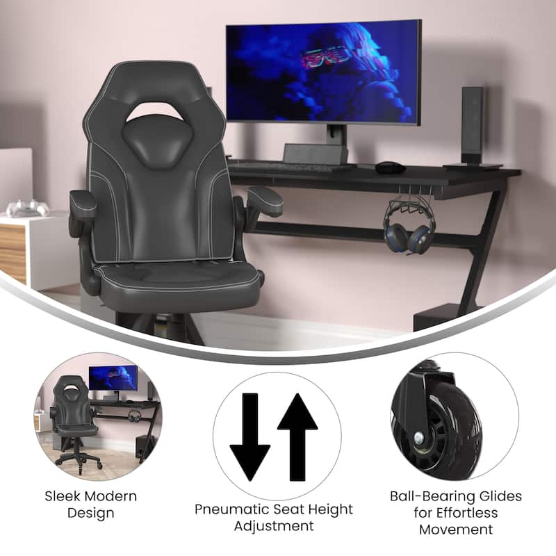 Office Gaming Chair with Skater Wheels & Flip Up Arms - LeatherSoft