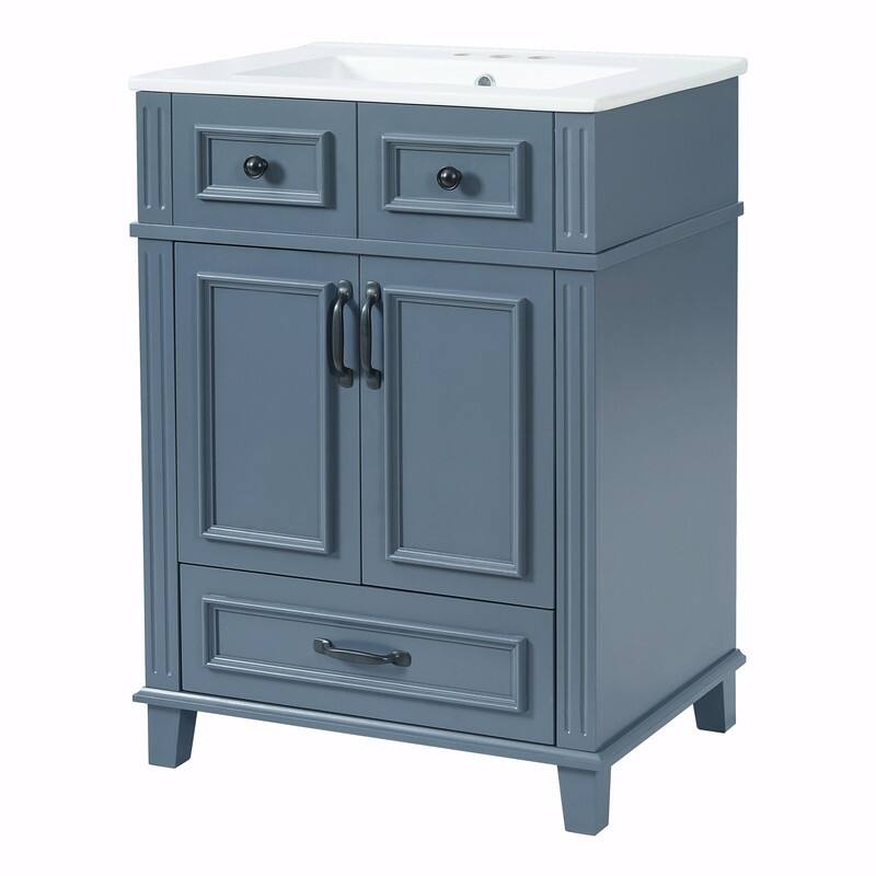 24" Solid Wood Frame Bathroom Vanity with Ceramic Sink and Soft-Close Doors