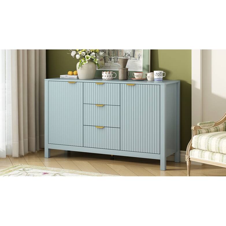 Console Table with Soft-Close Doors, Wave Design Sideboard Cabinet, Storage Cabinet with 3 Adjustable Shelves & 3 Drawers