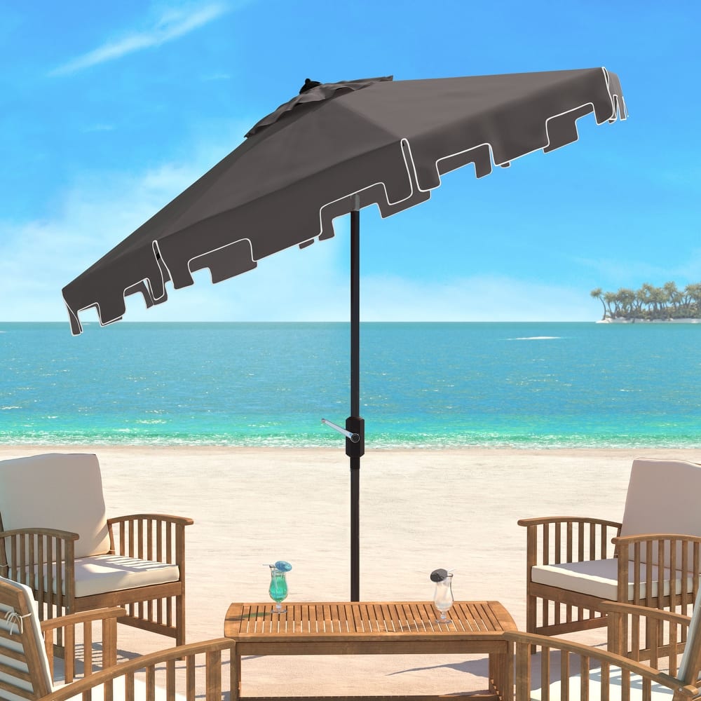 SAFAVIEH Sinica Aluminum Tilt And Crank 9-Foot Crank Market Patio Umbrella with Flap