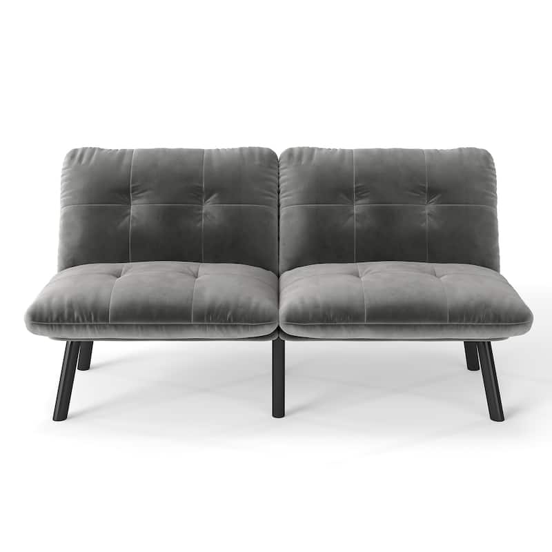 2-Seater Velvet Sleeper Sofa with Adjustable Backrest, Lounge Chair Bed with Foam Cushions, Portable Fold Out Chair Bed