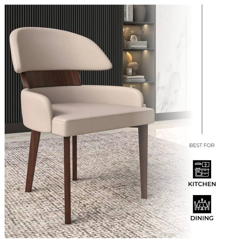 Ethos Leather Dining Chair with Rubberwood Legs Curved Back Accent Chair for Kitchen and Dining Room Set of 4