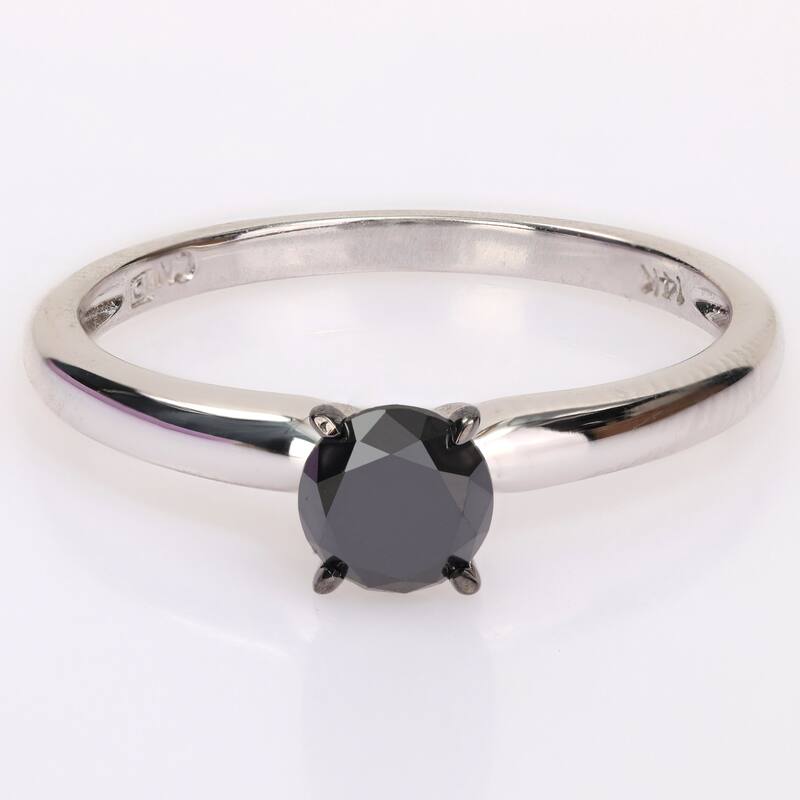 Miadora 3/4ct TDW Black Diamond Solitaire Engagement Ring in 14k White Gold