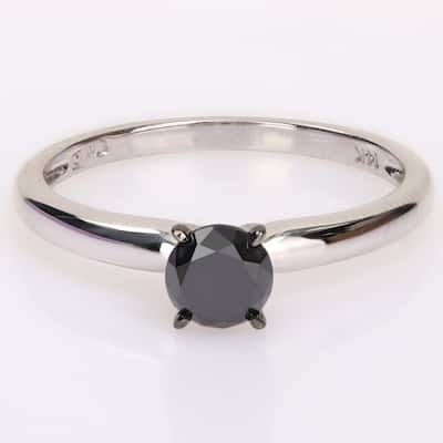 Miadora 3/4ct TDW Black Diamond Solitaire Engagement Ring in 14k White Gold