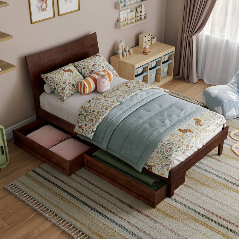 Phoenix Wood Platform Bed with Storage Drawers