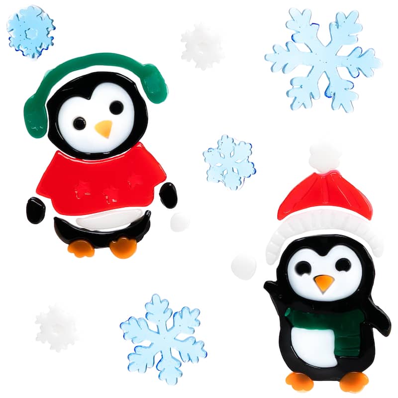 8-Piece Penguin and Snowflake Gel Christmas Window Clings 7.75"