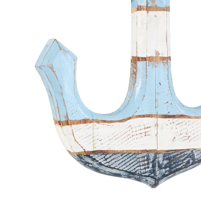 Wood Anchor Distressed Home Wall Decor with Brown and Cream Accents - Blue - Roche River Decor
