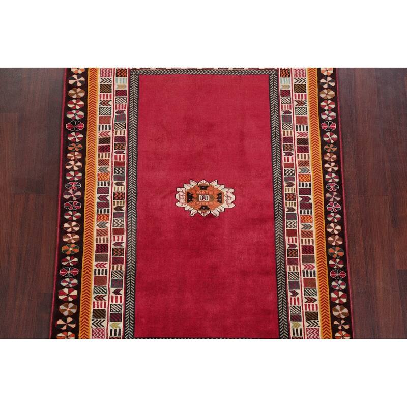Hand Knotted Oriental 100% Wool Carpet Traditional Tribal Red Shiraz Area Rug - 5' 11'' X 4' 1''