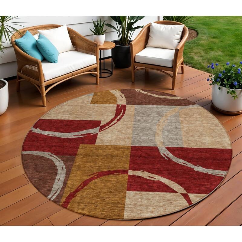 HomeRoots Geometric Modern Rectangle Outdoor Rug - 8' Round