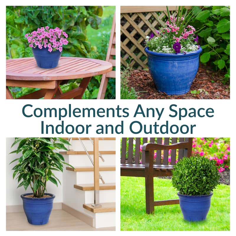 Sunnydaze Studio Ceramic Indoor/Outdoor Planter - Imperial Blue - 15-Inch