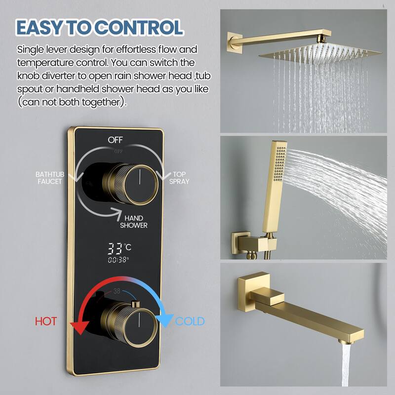 9.84" Thermostatic Complete Shower System with Rough in-Valve, Rain Mixer Shower Combo Set with Handheld