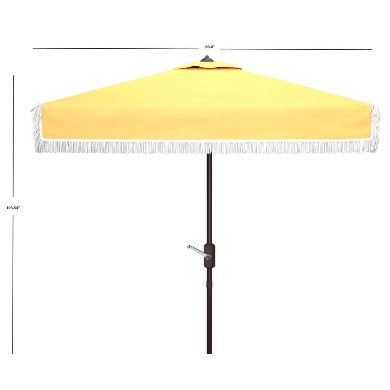 SAFAVIEH Outdoor Mirnesa Fringe 7.5 Ft Square Crank Umbrella, Base Not Included