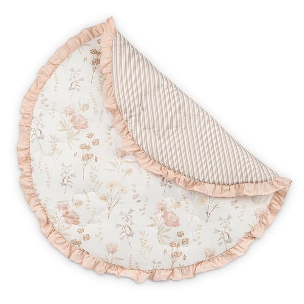 slide 2 of 7, Violet Floral Ruffle Quilted Baby Play Mat - Beige