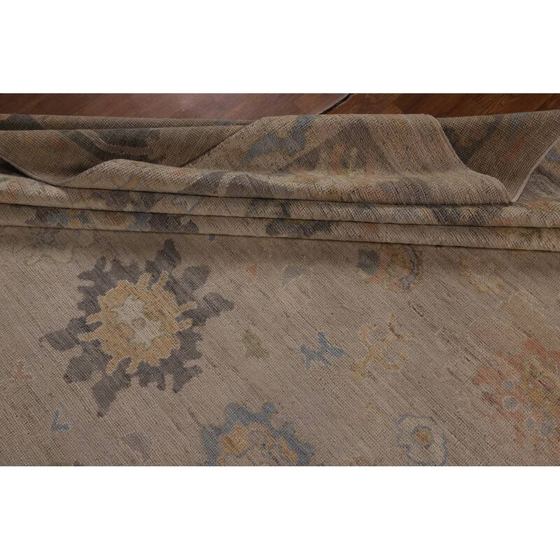 Beige Vegetable Dye Oushak Turkish Area Rug Hand-Knotted Wool Carpet - 9'4"x 11'10"