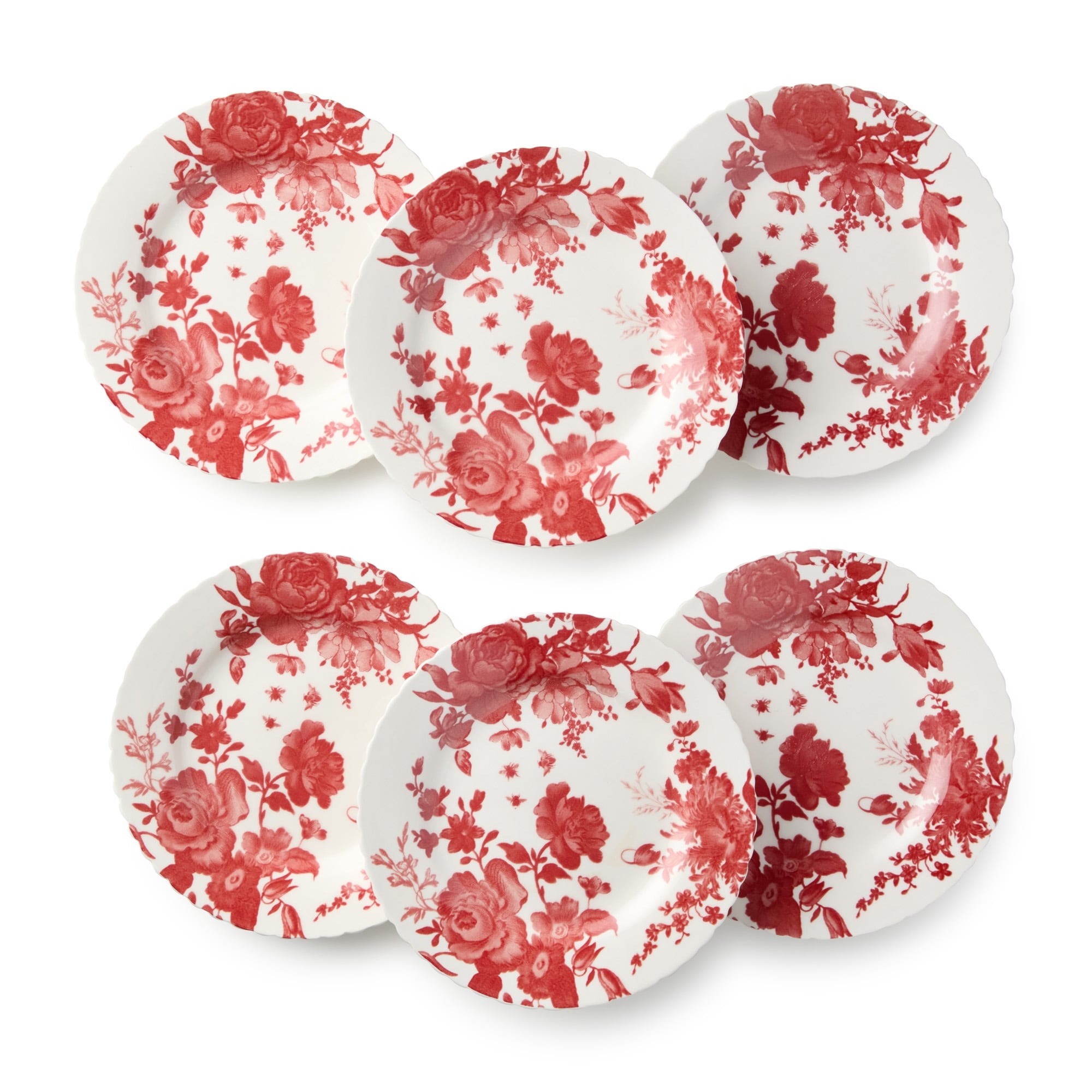 Certified International Gabrielle Rose 6" Canape/Luncheon Plates, Set of 6 Assorted Designs - 6.00"L x 6.00"W x 0.50"H