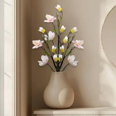Magnolia Artificial Floral Sprays- 33" - White and Pink - Set of 4