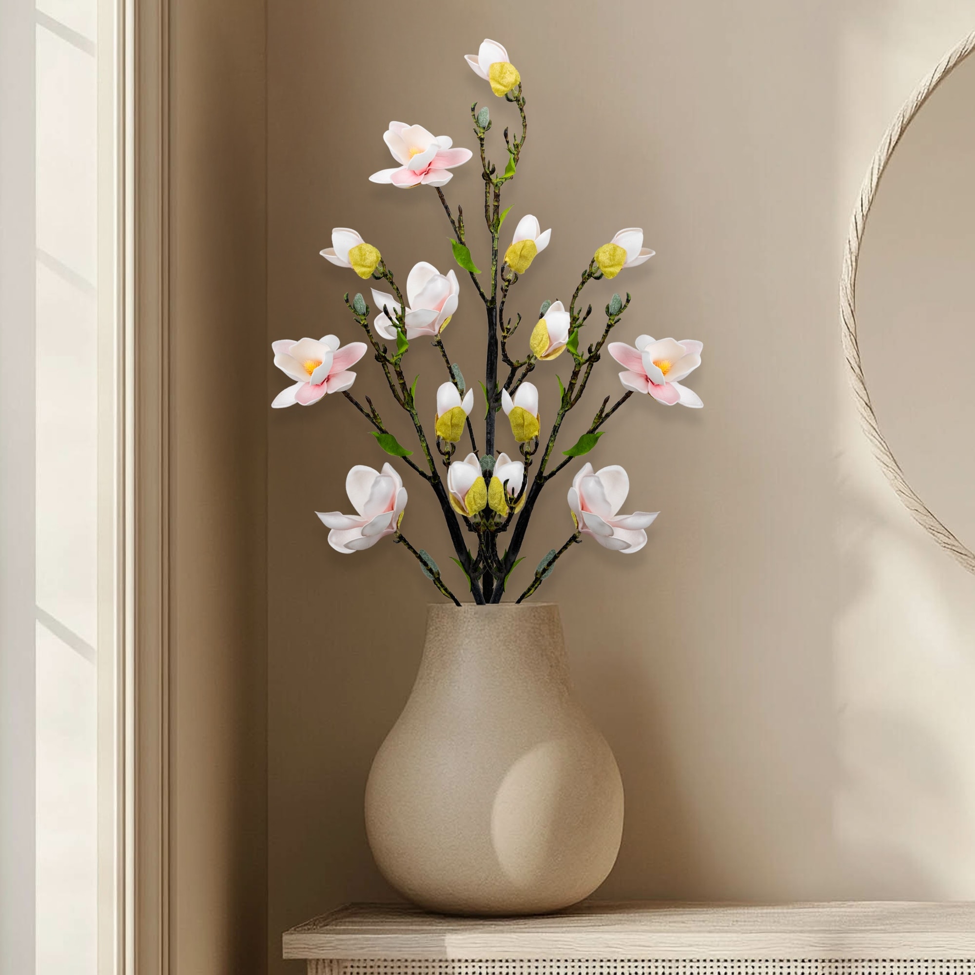 Magnolia Artificial Floral Sprays- 33" - White and Pink - Set of 4