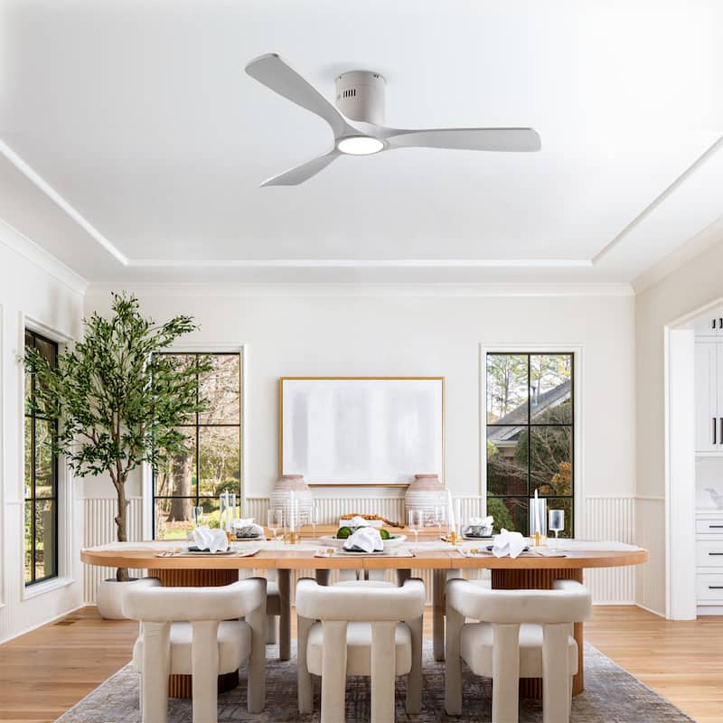 52 Inch Mounting Type Solid Wood Ceiling Fan With Light Kit Dimmable LED, DC 6 Speed ,Remote Control Ceiling Fan