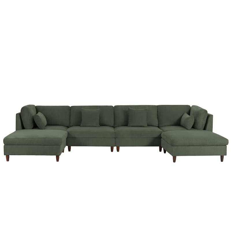 Corduroy Modular Sectional Sofa Set With Ottoman