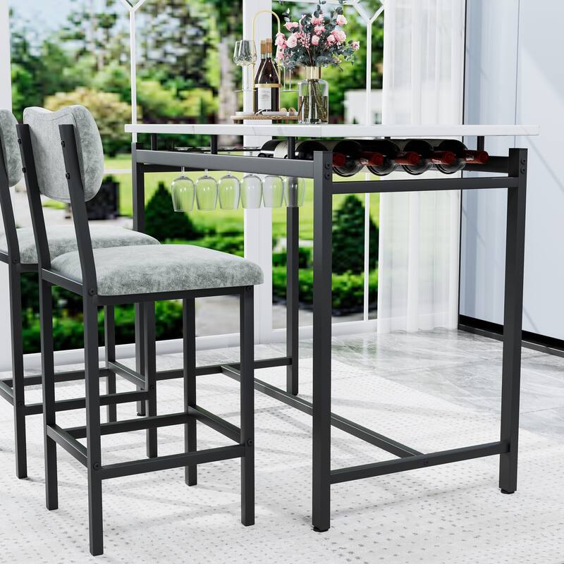 Bar Dining Table Set with 2 Upholstered Chairs,Kitchen Table Set,