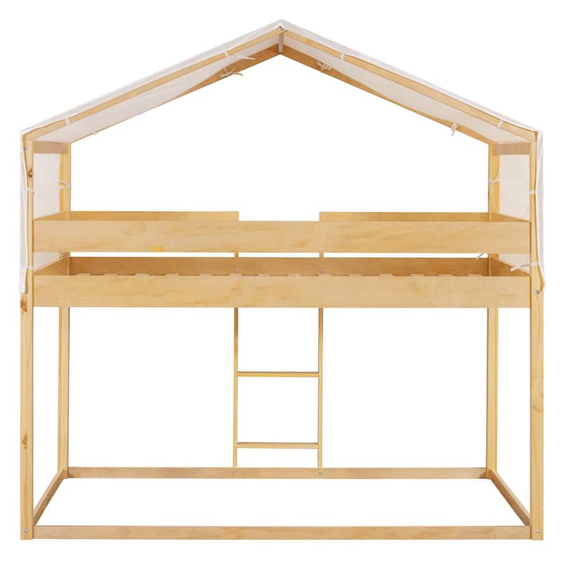 Twin over Twin Wood Bunk Bed with Tent, Espresso