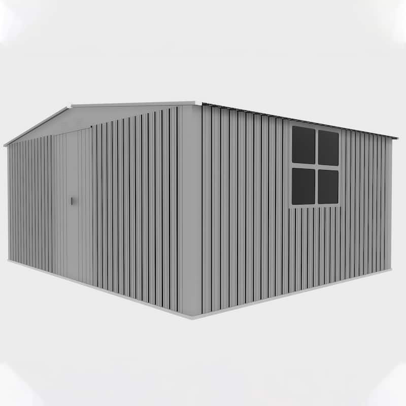 14x12 ft Outdoor Storage Shed, Metal Shed Firewood Shed, Grey