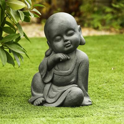 Grey MgO Meditating Buddha Monk Garden Statue