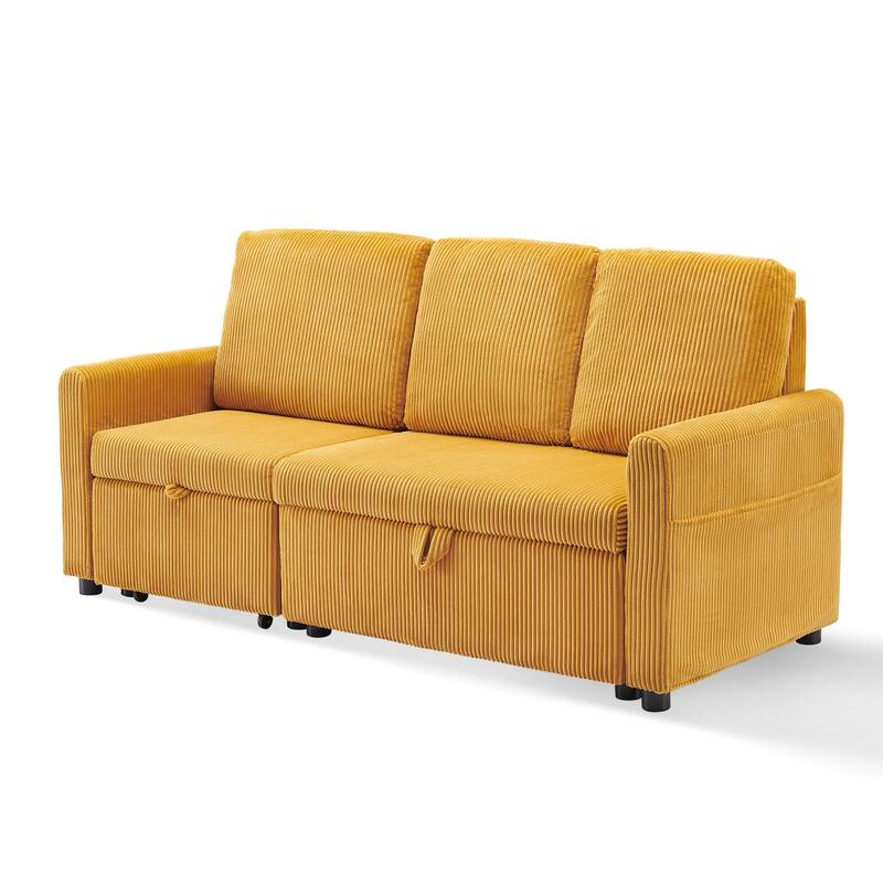 Pocassy 71" Corduroy Fabric Modern 3 Seater L-Shaped Sofa with Reversible Chaise