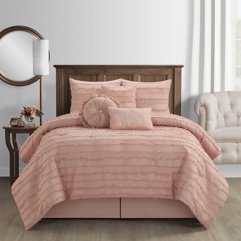 Porch & Den Summerwood Solid Color Fringe Stripe 7-piece Comforter Set
